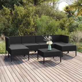3094537 vidaXL Set mobilier de grădină cu perne, 7 piese, negru, poliratan