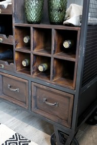 Consola tip bar, maro, din lemn masiv si metal, aspect industrial