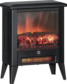 HOMCOM Șemineu Electric cu Efect Flacără 3D pe 3 Intensități, Oprire Automată, Încălzire Reglabilă, 36x21x47 cm, Negru | Aosom Romania