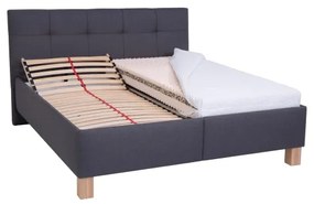 Pat tapițat MARIA, 160 x 200 cm, gri, cu spațiu de depozitare, fără saltea