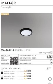 Mini Plafoniera LED design slim MALTA R 18 4000K alba