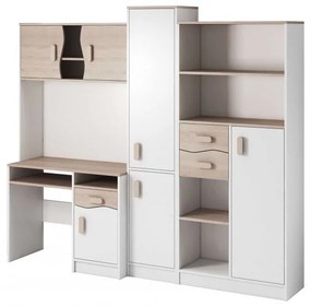 Linie de garderobe Macius Youth cu birou alb - sonoma - Cu maner colorat optional