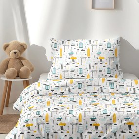 Goldea lenjerie de pat pentru copii 100% bumbac - șantier de construcții 150 x 200 și 50 x 60 cm