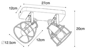 Spot industrial gri inchis cu lemn reglabil 2 lumini - Arthur