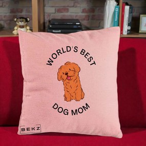 Cadou pentru Iubitorii de Caini - Perna Personalizata World's Best Dog Mom, 40x40 cm, Roz, Husa Detasabila, Perna Inclusa, BEKZ®