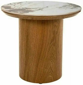 Măsuță cafea RONDO, alb lucios/stejar, ceramică/furnir/MDF, 50x50x45 c