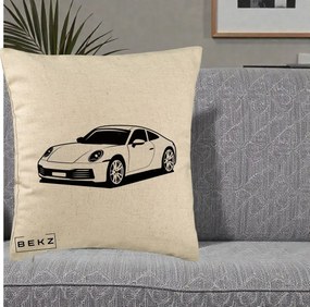 Perna Personalizata Porsche 911 Silueta, 40x40 cm, Bej, Husa Detasabila, Perna Inclusa, BEKZ®