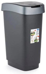 Coș de gunoi din plastic reciclat, argintiu-negru 25 l Twist - Rotho