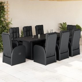 3277643 vidaXL Set mobilier de grădină cu perne, 9 piese, negru, poliratan