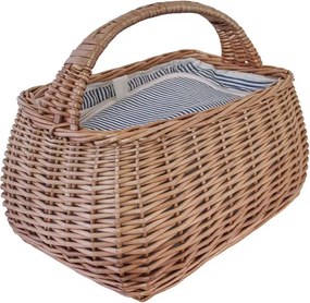 Coș de picnic din răchită naturală, termoizolant, căptușit, 38 x 25 x 27 cm, „Molly Blue"