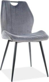 Scaun bucatarie elegant ARCO, gri/negru, stofa catifelata/metal, 51x46