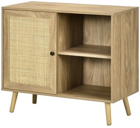 HOMCOM Bufet Mobilier Auxiliar de Bucătărie cu Ușă din Ratan și 2 Rafturi de Depozitare pentru Living 80x39x70 cm Natural | Aosom Romania