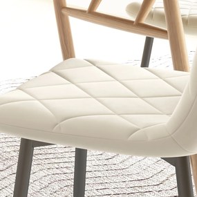 HOMCOM Set de 4 scaune de diningroom capitonate cu spătar înalt, picioare din oțel și material textil cu aspect de catifea, crem | Aosom Romania