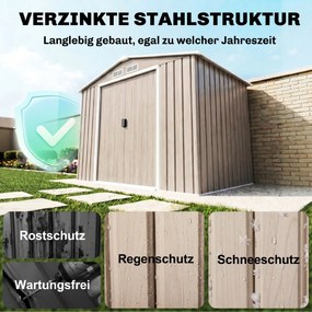 Outsunny Magazie Grădină Metalică cu Orificii de Ventilație și Ușă Culisantă Dublă pentru Grădinarit și DIY, 213x130x185 cm, Maro | Aosom Romania