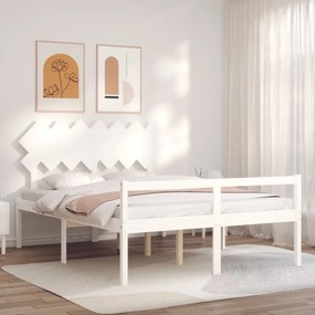3195552 vidaXL Cadru de pat senior cu tăblie, alb, king size, lemn masiv