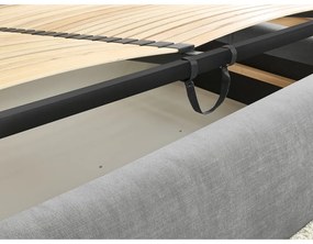 Pat matrimonial gri tapițat cu spațiu de depozitare și somieră 180x200 cm Vernon – Bobochic Paris