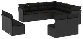 3249654 vidaXL Set canapele de grădină cu perne, 11 piese, negru, poliratan
