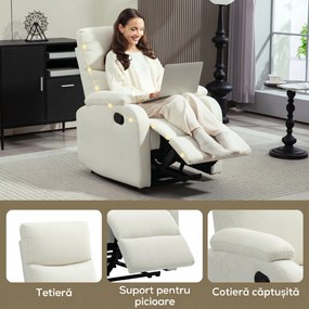 HOMCOM Fotoliu Recliner din In cu Suport Reglabil pentru Picioare, 69x91,5x103 cm, Alb crem | Aosom Romania