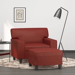 3153549 vidaXL Fotoliu canapea cu taburet, roșu vin, 60 cm, piele ecologică