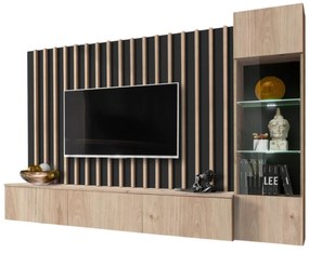 Mobilier living Vertic (negru + hikora jackson) (cu iluminat LED). 1097587