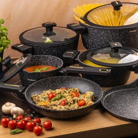 Set oale marmorate cu tigaie clatite si capace 12 piese Klausberg KB-7966, negre