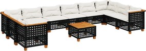 vidaXL Set canapele de grădină cu perne, 11 piese, negru, poliratan