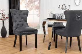 Set 2 scaune Stil Baroc, Piele Sintetica, Negru Vintage, CASTLE