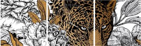 Tablou - Leopard între flori (cu ceas) (90x30 cm)