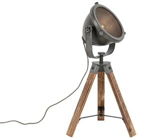 Lampă de masă industrială cu trepied din oțel și lemn cu înclinare - Emado
