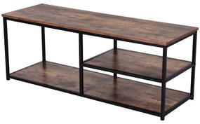 Mobilier TV Modern HOMCOM in Stil Industrial cu 3 Etajere, Lemn și Metal, Maro si Negru, 120x40x45 | Aosom RO