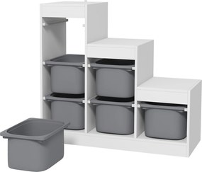 AIYAPLAY Raft Portabil pentru Jucării cu 3 Niveluri și 6 Coșulețe, Mobilier pentru Camera Copiilor, 96x38,5x90 cm, Gri | Aosom Romania