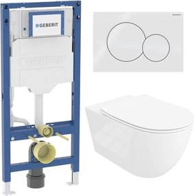 Rezervor WC cu cadru incastrat Geberit Duofix UP320 cu sistem de fixare, clapeta de actionare Sigma01 alb alpin plus vas WC Rune Ivaldi Grande alb cu capac softclose