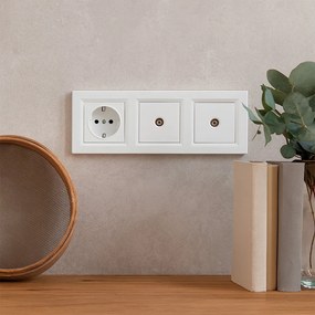 Priză cu împământare Nova III cu două prize TV cu cadru alb