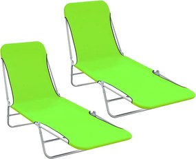 vidaXL Șezlonguri pliabile, 2 buc., verde, oțel & material textil