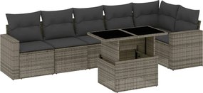 vidaXL Set canapele de grădină, 7 piese, cu perne, gri, poliratan