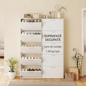 HOMCOM Dulap pentru Pantofi Subțire cu 5 Uși 65x17x180,5 cm în Lemn Alb | Aosom Romania