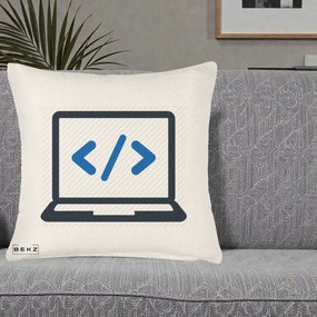 Perna Personalizata Laptop Cod HTML, 40x40 cm, Crem Reliefat, Husa Detasabila, Perna Inclusa, BEKZ®