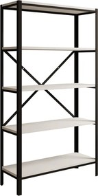 Raft metalic pentru carti, 80x146.8x30 cm, Rene, ADRK Furniture (Culoare: Negru / Alb Mat)
