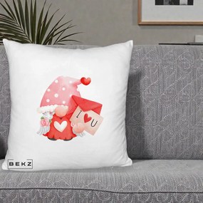 Cadou Romantic - Perna Personalizata I Love You Gnome Valentine cu Scrisoare, 40x40 cm, Alb Pufos, Husa Detasabila, Perna Inclusa, BEKZ®