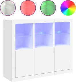 vidaXL Servantă cu lumini LED, 3 buc., alb, lemn prelucrat