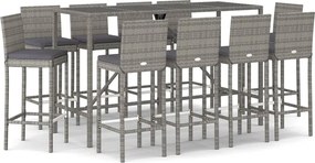vidaXL Set mobilier de grădină cu perne, 11 piese, gri, poliratan