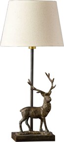 Lampa de masa, din alama, cu abajur din in, Deer