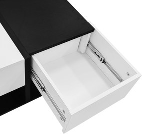 Masă de cafea cu 2 sertare, masă pătrată de living cu spațiu de depozitare, 70x70x35,5 cm, Negru+Alb
