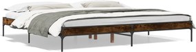 vidaXL Cadru de pat, stejar fumuriu 200x200 cm lemn prelucrat și metal