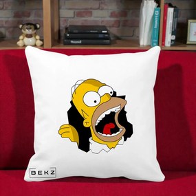 Perna Personalizata Homer Simpson Surpriza, 40x40 cm, Alba Mata, Husa Detasabila, Perna Inclusa, BEKZ®