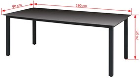 Masa de gradina, negru, 190 x 90 x 74 cm, aluminiu si sticla 1, Negru, 190 x 90 cm