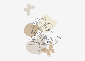 Tablou pe sticlă - Flori bej cu fluture N⁰1 (70x50 cm)