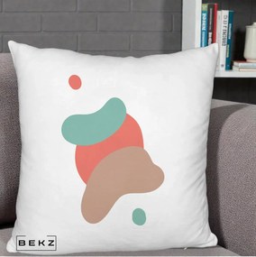 Perna Decorativa Abstract Forme Fluide Coral, 40x40 cm, Alb Pufos, Husa Detasabila, Perna Inclusa, BEKZ®