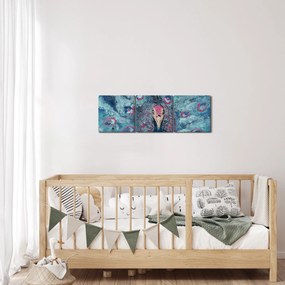 Tablou cu păun pictat (cu ceas) (90x30 cm)