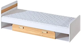 Pat de o persoană 80 cm Lavendon L13 (cu somieră) (Stejar nash + alb lucios). 1042043